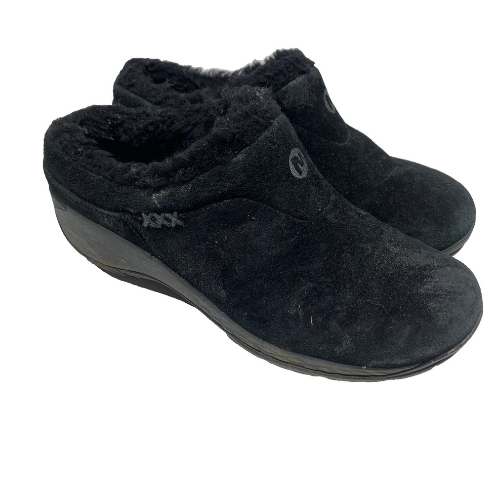 Merrell Qform 2 Chill Slide Slip On Mule Shoe Sheepskin Suede Women's Sz 6 Black